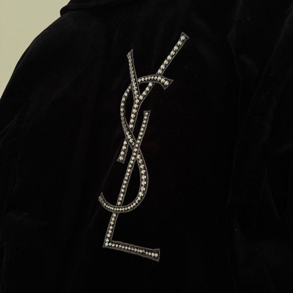 SAINT LAURENT Oversized Velvet Coat Crystal Logo - Picture 14 of 16